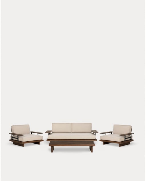 Set de Jardín con Sofá 2 Plazas, 2 Sillones y Mesa de Centro de Madera de Acacia y Metal Ayanis - Beige Seashell