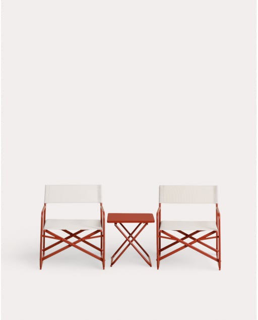 Set de Jardín Plegable con 2 Sillones y 1 Mesa Auxiliar de Metal y Tela Bowye - Rojo Brick