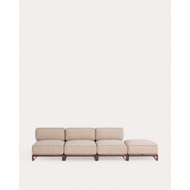 Sofá Modular de Jardín 3 Piezas Módulo Central con Módulo Puff de Metal y Tela Kristen Beige Seashell - The Masie