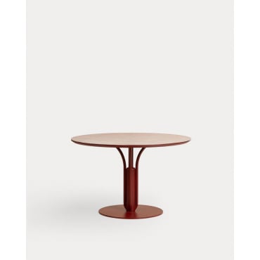 Mesa de Comedor Redonda de Metal y Cristal Templado (Ø120 cm) Llibet Rojo Tinto - The Masie