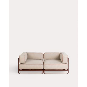 Sofá Modular de Jardín 2 Piezas Módulo Esquinero de Metal y Tela Kristen Beige Seashell - The Masie