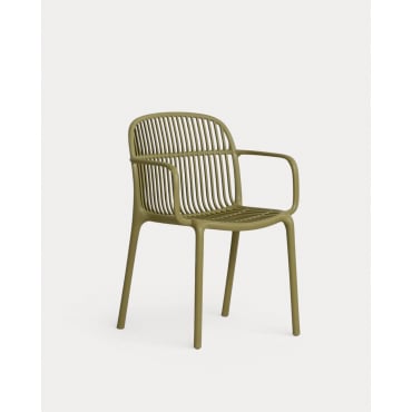 Pack 4 Sillas de Exterior de Polipropileno con Reposabrazos Aisha Verde Olive - The Masie