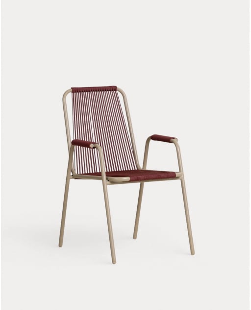 Silla de Exterior con Reposabrazos de Metal y Cuerda Mayailer - Marrón Clay