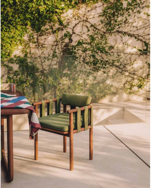 Silla de Exterior con Reposabrazos de Madera de Eucalipto y Tela Edvard