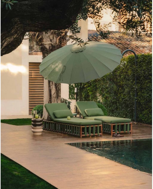 Tumbona Reclinable de Madera de Eucalipto y Tela Edvard