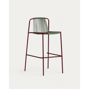 Pack 2 Taburetes Altos de Exterior de Metal y Cuerda (75 cm) Mayailer Rojo Tinto - The Masie
