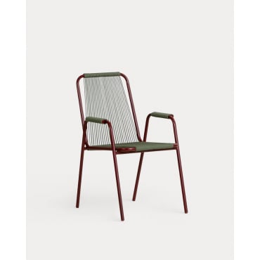 Pack 2 Sillas de Exterior con Reposabrazos de Metal y Cuerda Mayailer Rojo Tinto - The Masie