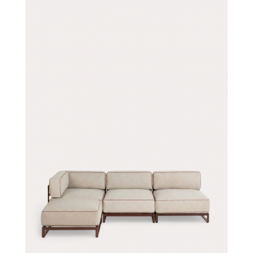 Sofá Modular de Jardín 3 Piezas Módulo Esquinero y Módulo Central con Módulo Puff de Metal y Tela Kristen Beige Seashell - The Masie
