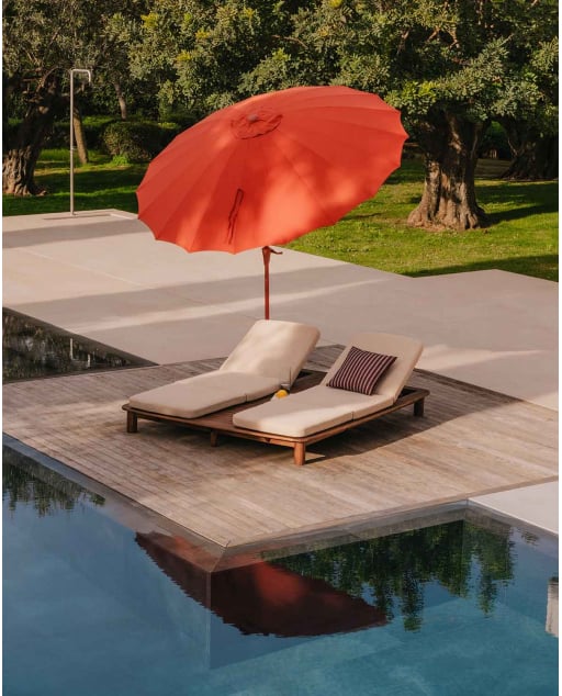 Tumbona Doble Reclinable de Madera de Acacia y Tela Dawson