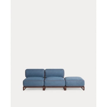 Sofá Modular de Jardín 2 Piezas Módulo Central con Módulo Puff de Metal y Tela Kristen Azul Silvery - The Masie