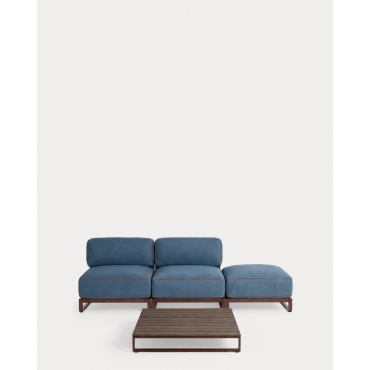 Conjunto de Jardín con 2 Módulo Central, Módulo Puff y Mesa de Centro de Metal y Tela Kristen Azul Silvery - The Masie