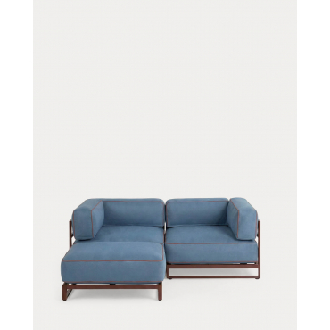 Sofá Modular de Jardín 2 Piezas Módulo Esquinero con Módulo Puff de Metal y Tela Kristen Azul Silvery - The Masie