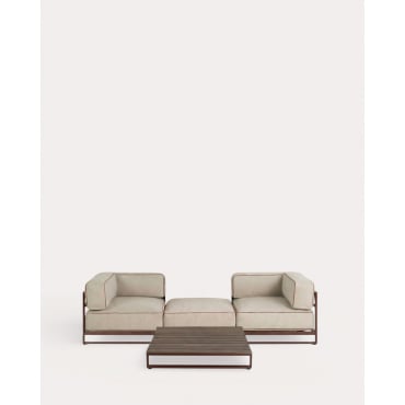 Conjunto de Jardín con 2 Módulo Esquinero, Módulo Puff y Mesa de Centro de Metal y Tela Kristen Beige Seashell - The Masie