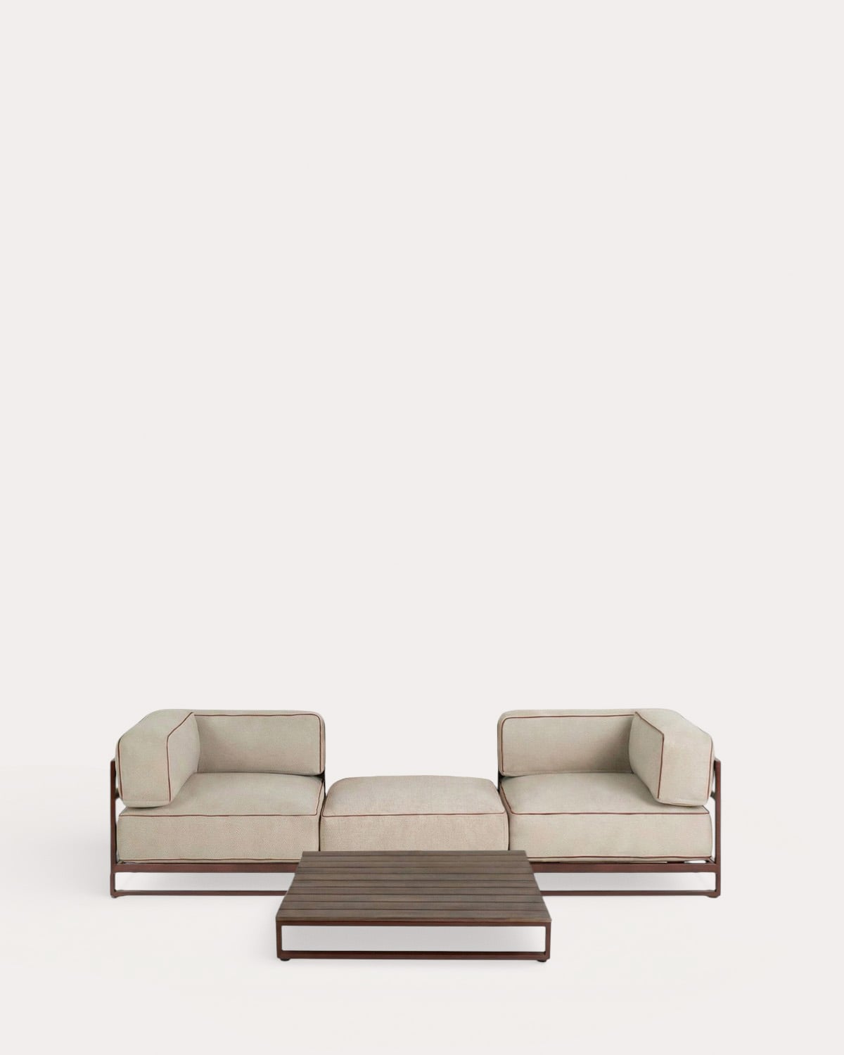 Conjunto de Jardín con 2 Módulo Esquinero, Módulo Puff y Mesa de Centro de Metal y Tela Kristen