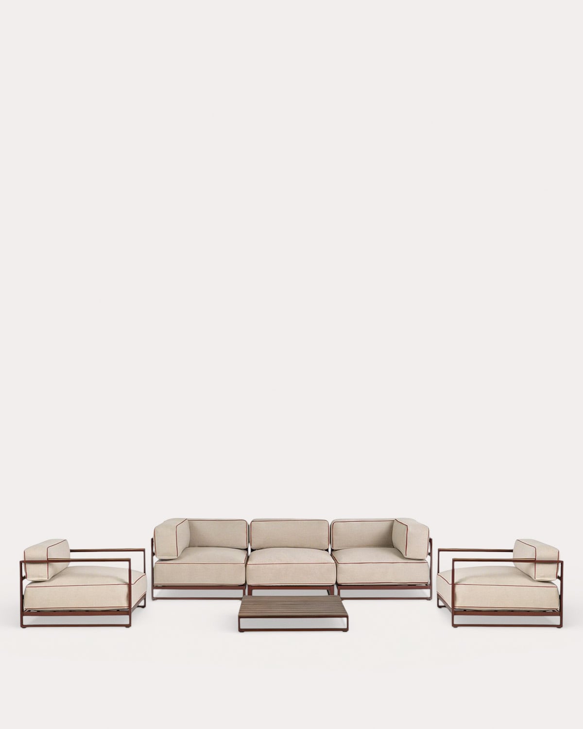 Conjunto de Jardín con 2 Módulo Esquinero, Módulo Central, 2 Sillones y Mesa de Centro de Metal y Tela Kristen