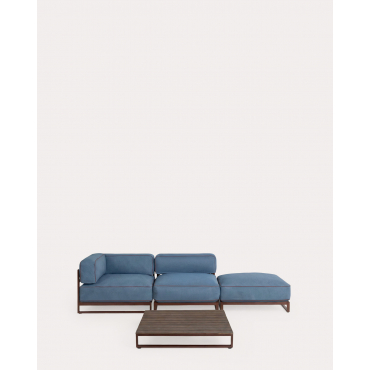 Conjunto de Jardín con Módulo Esquinero, Módulo Central, Módulo Puff y Mesa de Centro de Metal y Tela Kristen Azul Silvery - The Masie