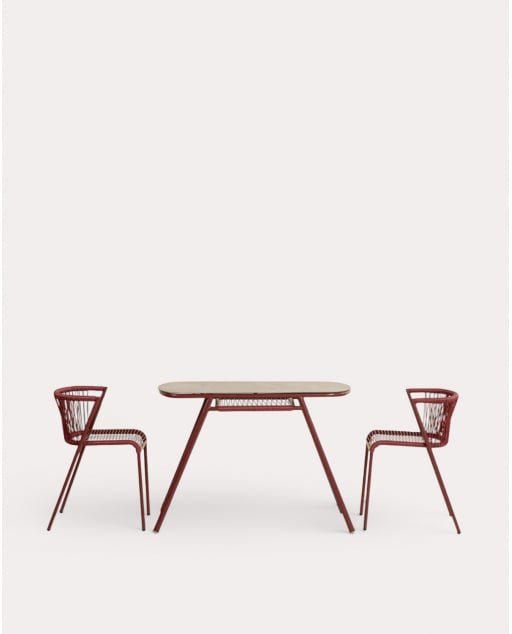 Set de Mesa Ovalada (105x55 cm) y 2 Sillas Nido de Metal y Ratán Sintético de Exterior Paolo