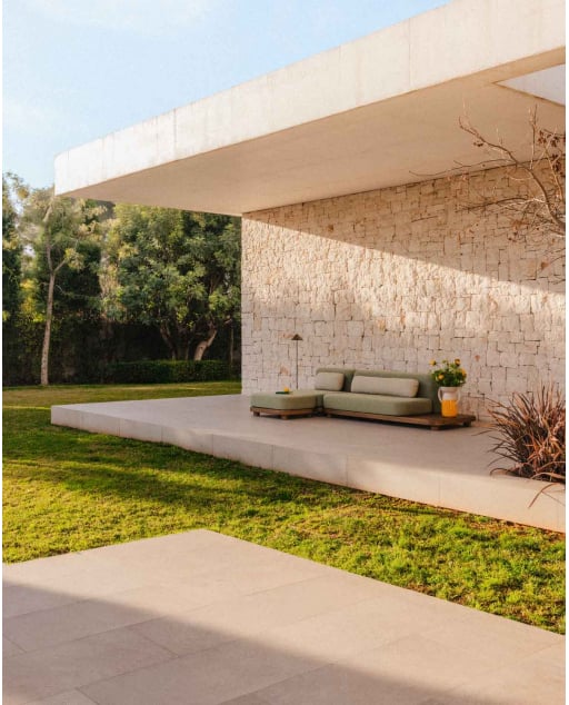 Sofá Modular de Jardín 2 Piezas Módulo Sofá y Módulo Central con Módulo Puff de Madera de Acacia y Tela Redik