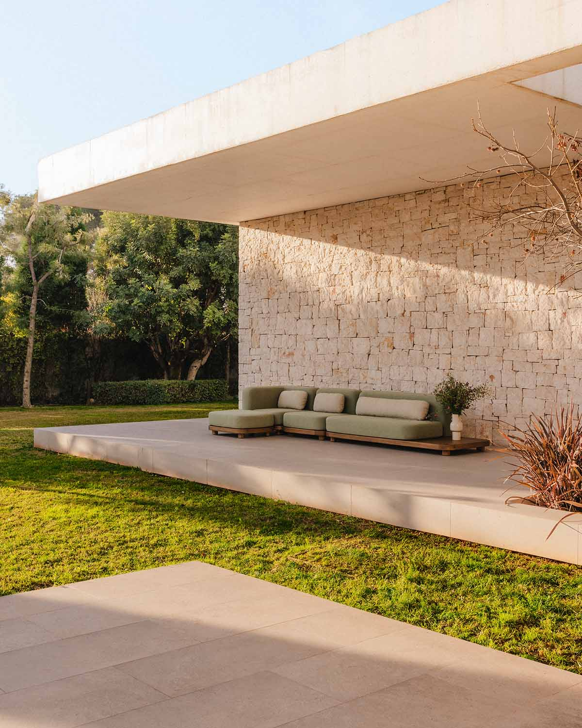 Sofá Modular de Jardín 3 Piezas Módulo Sofá, Módulo Central y Módulo Esquinero con Módulo Puff de Madera de Acacia y Tela Redik, imagen de galer&iacute;a 2