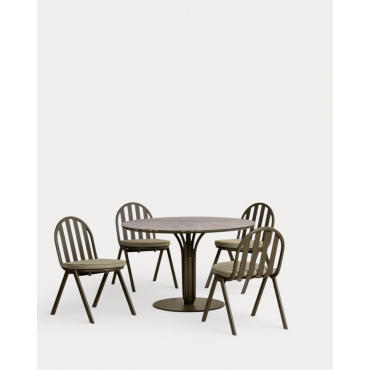 Set de Mesa Redonda (Ø120 cm) y 4 Sillas de Comedor de Metal y Cristal Templado Llibet Verde Nori - The Masie