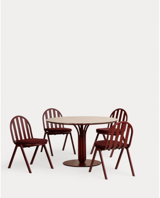 Set de Mesa Redonda (Ø120 cm) y 4 Sillas de Comedor de Metal y Cristal Templado Llibet