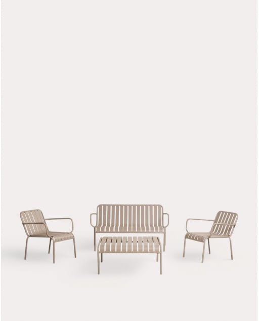 Set de Jardín con Sofá 2 Plazas, 2 Sillones y Mesa de Centro de Metal Tavo