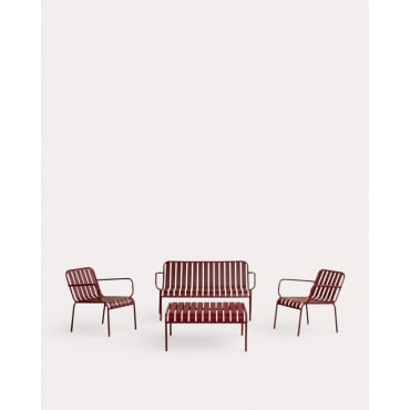 Set de Jardín con Sofá 2 Plazas, 2 Sillones y Mesa de Centro de Metal Tavo Rojo Tinto - The Masie