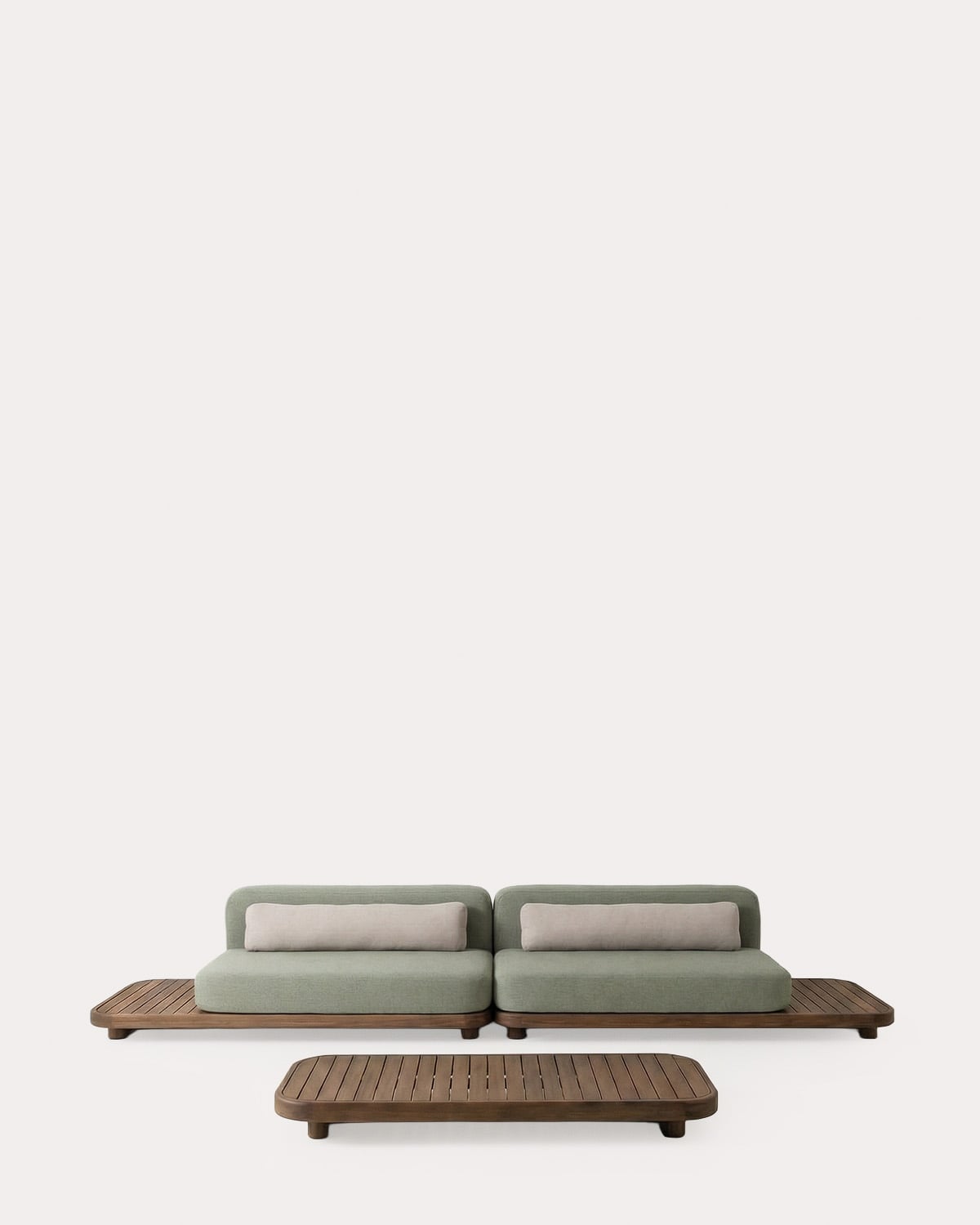 Conjunto de Jardín con 2 Módulo Sofá y Mesa de Centro de Madera de Acacia y Tela Redik, imagen de galer&iacute;a 1