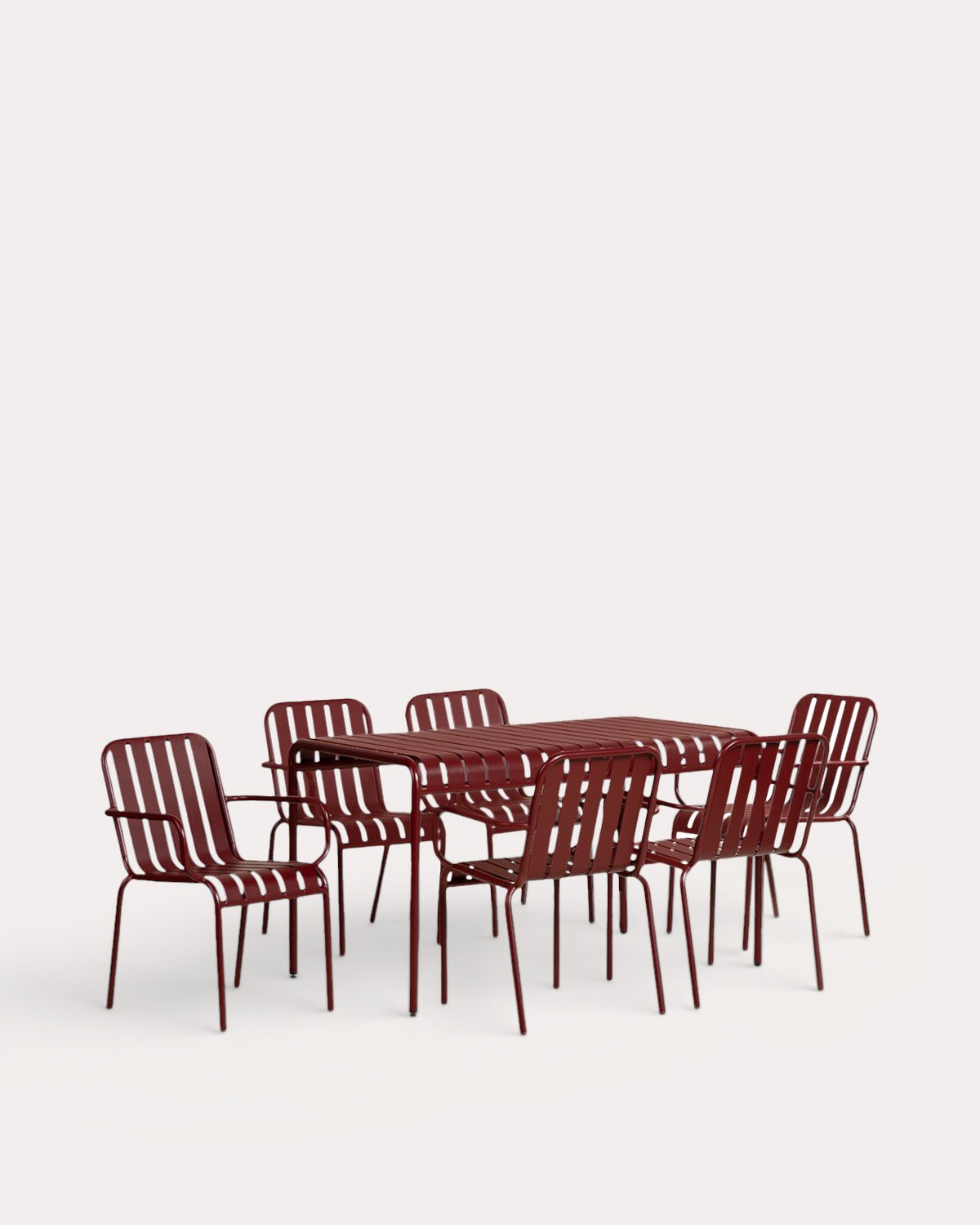 Set de Mesa Rectangular (130x80 cm) y 6 Sillas con Resposabrazos de Metal Tavo