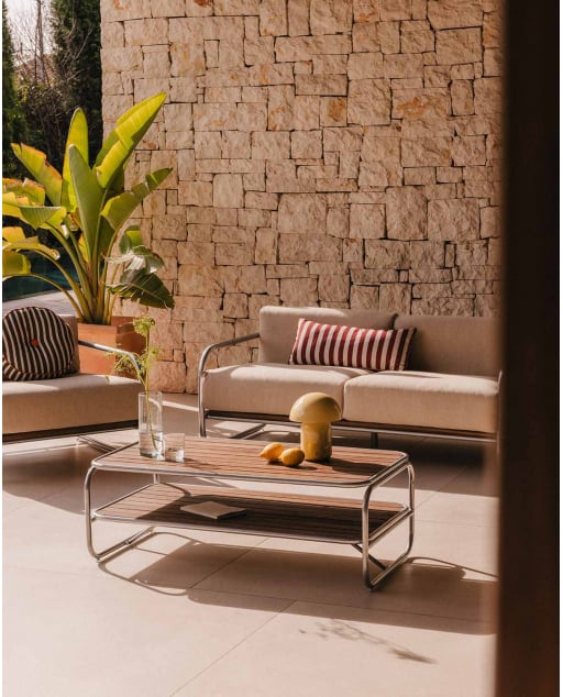 Mesa de Centro de Exterior Rectangular de Madera de Acacia y Metal (110x60 cm) Ahrus