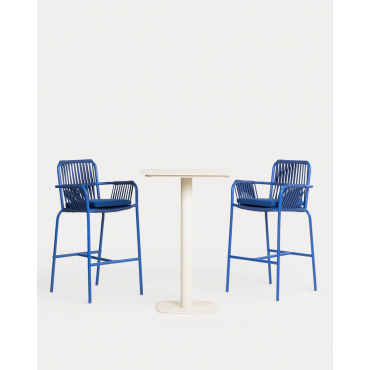 Set de Mesa Alta Cuadrada (70x70 cm) Zoilo y 2 Taburetes Altos de Aluminio (75 cm) Drian de Exterior Azul Sapphire - The Masie