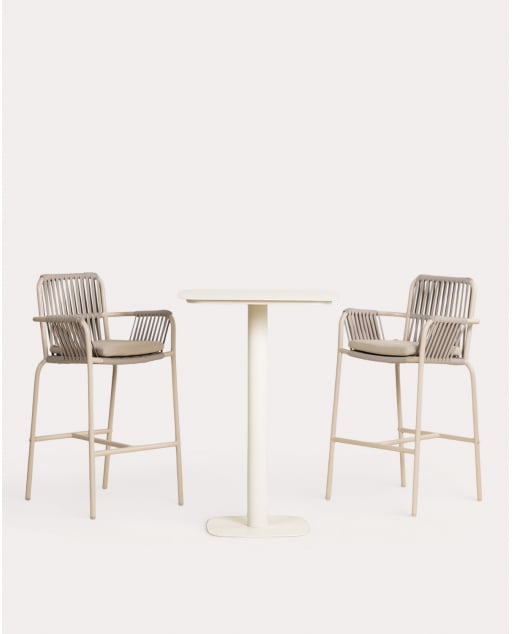 Set de Mesa Alta Cuadrada (70x70 cm) Zoilo y 2 Taburetes Altos de Aluminio (75 cm) Drian de Exterior - Marrón Clay