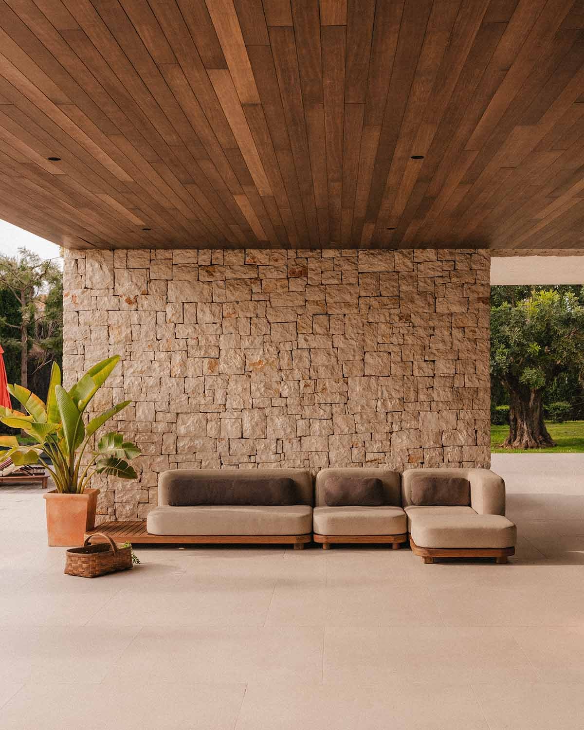 Sofá Modular de Jardín 3 Piezas Módulo Sofá, Módulo Central y Módulo Esquinero con Módulo Puff de Madera de Acacia y Tela Redik, imagen de galer&iacute;a 2