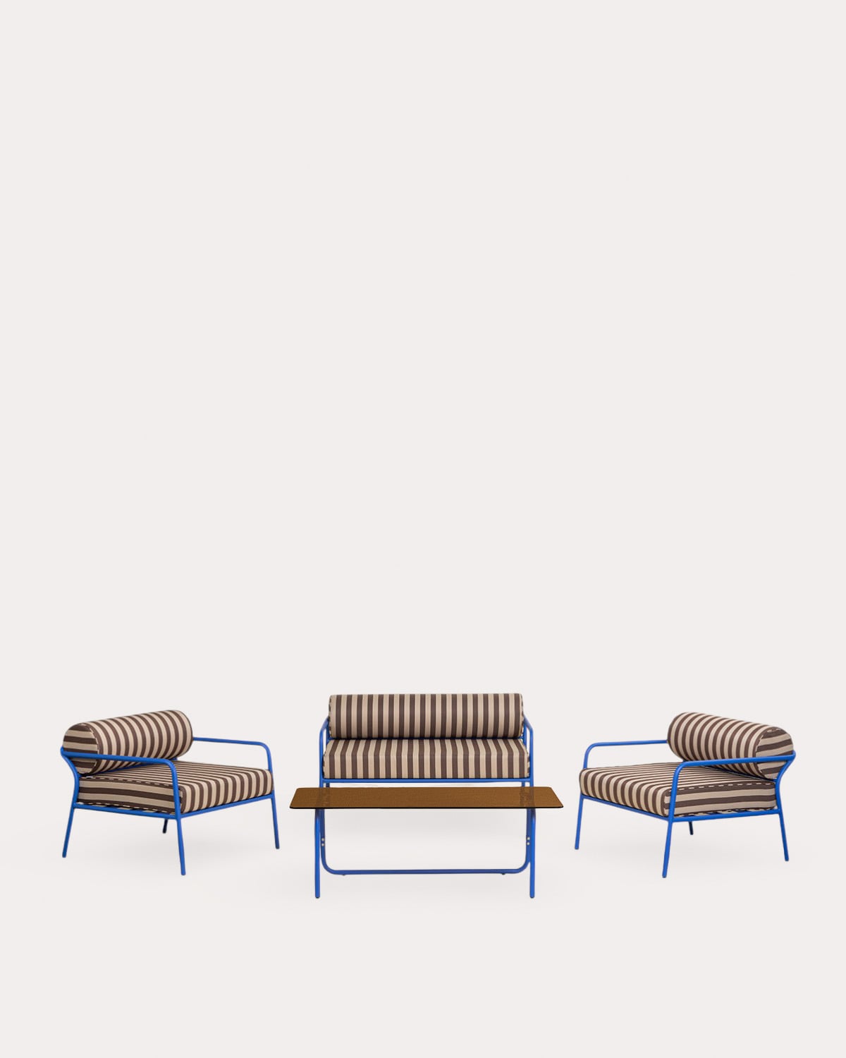 Set de jardín con sofá 2 plazas, 2 sillones y mesa de centro de metal y tela Mitha