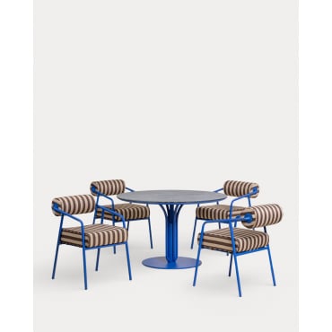 Set de Mesa Redonda (Ø120 cm) Llibet y 4 Sillas con Reposabrazos de Metal Mitha de Exterior Azul Sapphire - The Masie