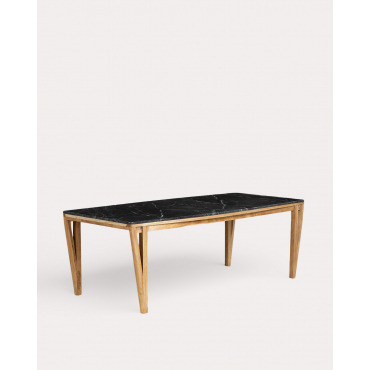 Mesa de Comedor Rectangular de Mármol y Madera de Acacia (220x100 cm) Mundy Mármol Negro Obsidian - The Masie