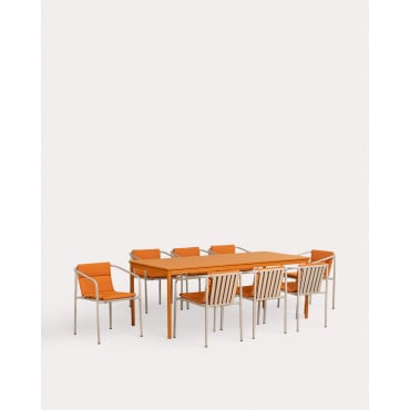Set de Mesa Rectangular (200x90 cm) Dessie y 8 Sillas de Metal Vinke de Exterior Naranja Terra - The Masie