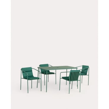 Set de Mesa Rectangular (130x80 cm) Mijail y 4 Sillas con Resposabrazos de Metal Vinke de Exterior Verde Flora - The Masie