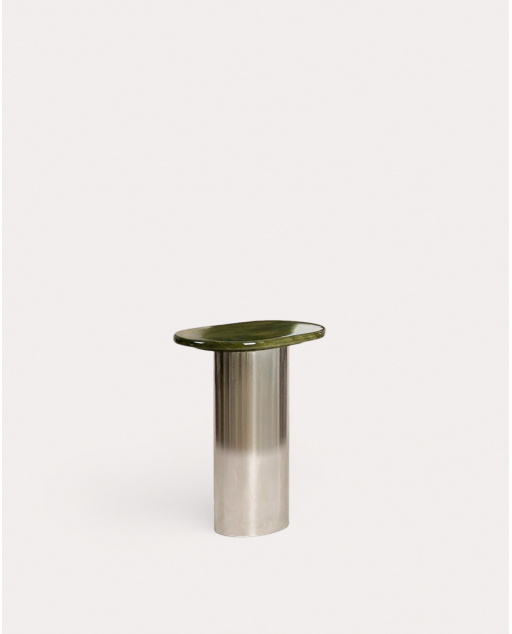 Mesa Auxiliar Ovalada de Metal y Madera de Mango (45x25 cm) Lahuga