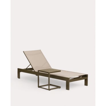 Set de Tumbona y Mesa Auxiliar de Aluminio (40x40 cm) New Kreta Verde Nori y Marrón Clay - The Masie
