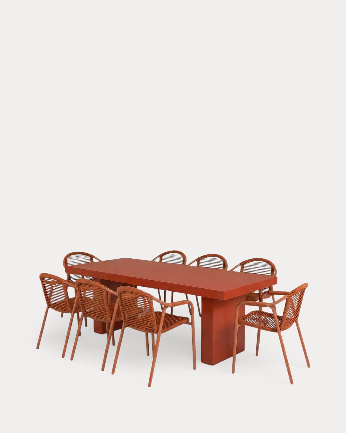 Set de Mesa Rectangular de Cemento (245x110 cm) Itxaso y 8 Sillas con Reposabrazos de Metal y Cuerda Murna de Exterior, imagen de galer&iacute;a 1