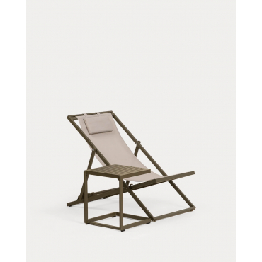 Set de Hamaca Reclinable Rilas y Mesa Auxiliar de Aluminio (40x40 cm) Kreta Verde Nori y Marrón Clay - The Masie