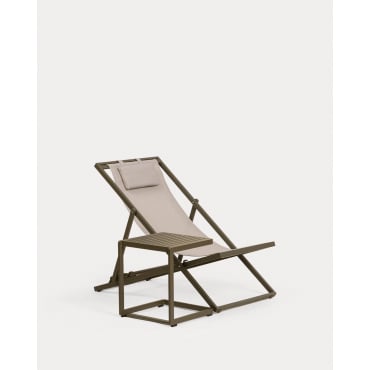 Set de Hamaca Reclinable Rilas y Mesa Auxiliar de Aluminio (40x40 cm) Kreta Verde Nori y Marrón Clay - The Masie