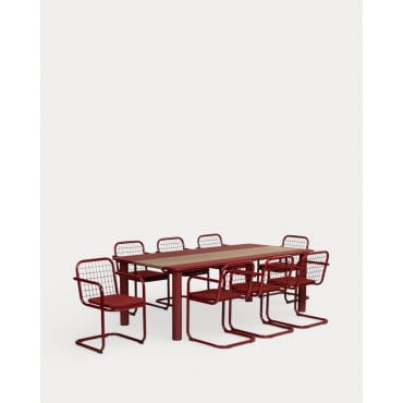 Set de Mesa Rectangular (220x110 cm) Lirae y 8 Sillas Biaritz con Reposabrazos de Metal de Exterior Rojo Tinto - The Masie