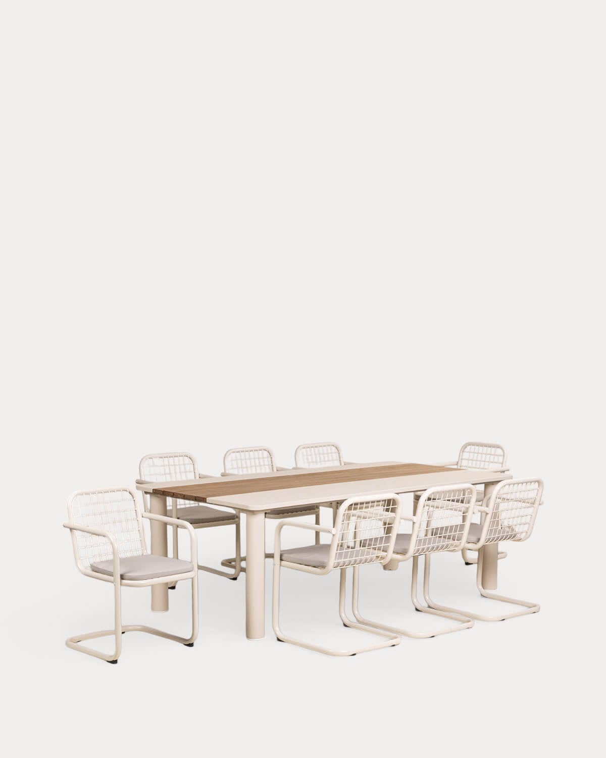 Set de Mesa Rectangular (220x110 cm) Lirae y 8 Sillas Biaritz con Reposabrazos de Metal de Exterior, imagen de galer&iacute;a 1