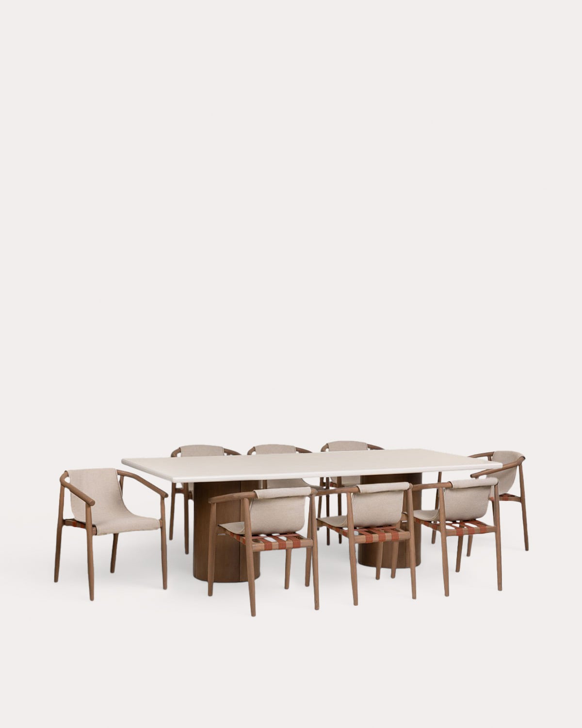 Set de Mesa Rectangular de Cemento Eneiza (230x110 cm) y 8 Sillas con Reposabrazos de Madera Clhoti de Exterior