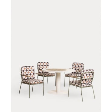 Set de Mesa Redonda (Ø110 cm) Lirae y 4 Sillas con Reposabrazos de Metal Edimbra de Exterior Naranja Terra - The Masie