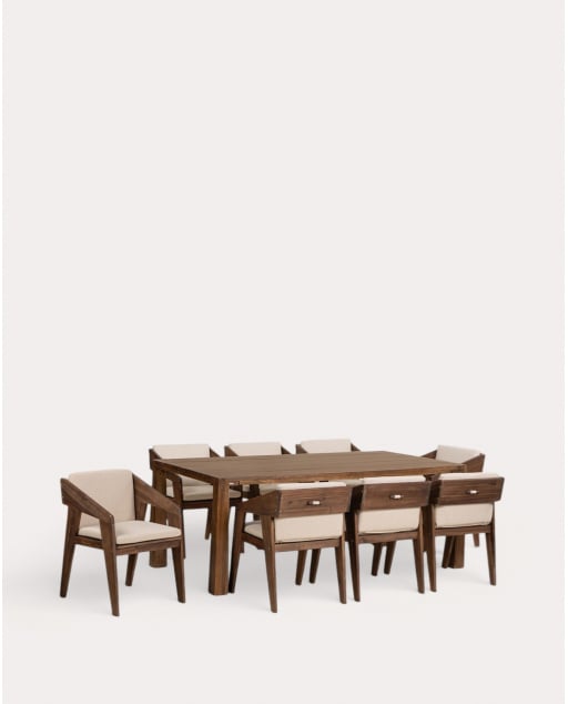 Set de Mesa Rectangular (200x100 cm) Brody y 8 Sillas con Reposabrazos de Madera Tanon de Exterior