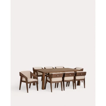 Set de Mesa Rectangular (200x100 cm) Brody y 8 Sillas con Reposabrazos de Madera Tanon de Exterior Madera Oscura - The Masie