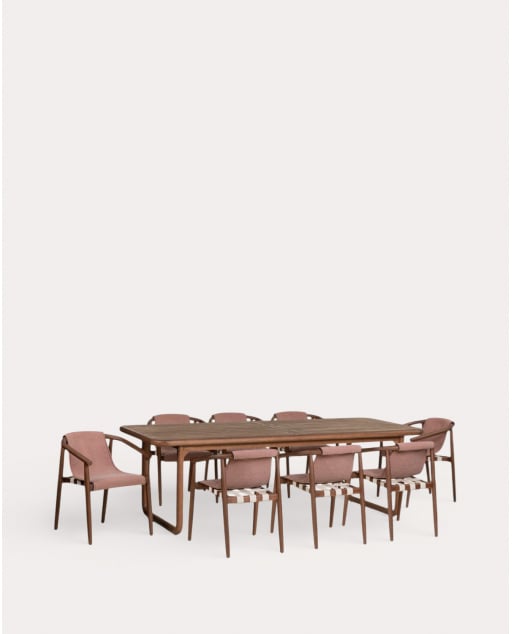 Set de Mesa Rectangular (240x100 cm) Elnes y 8 Sillas de Madera de Eucalipto Clhoti de Exterior